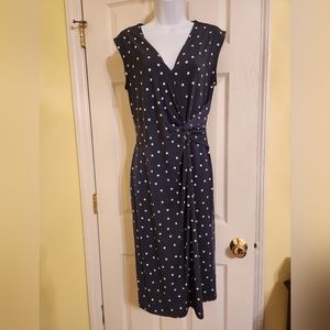 Navy polka-dot jersey sheath dress